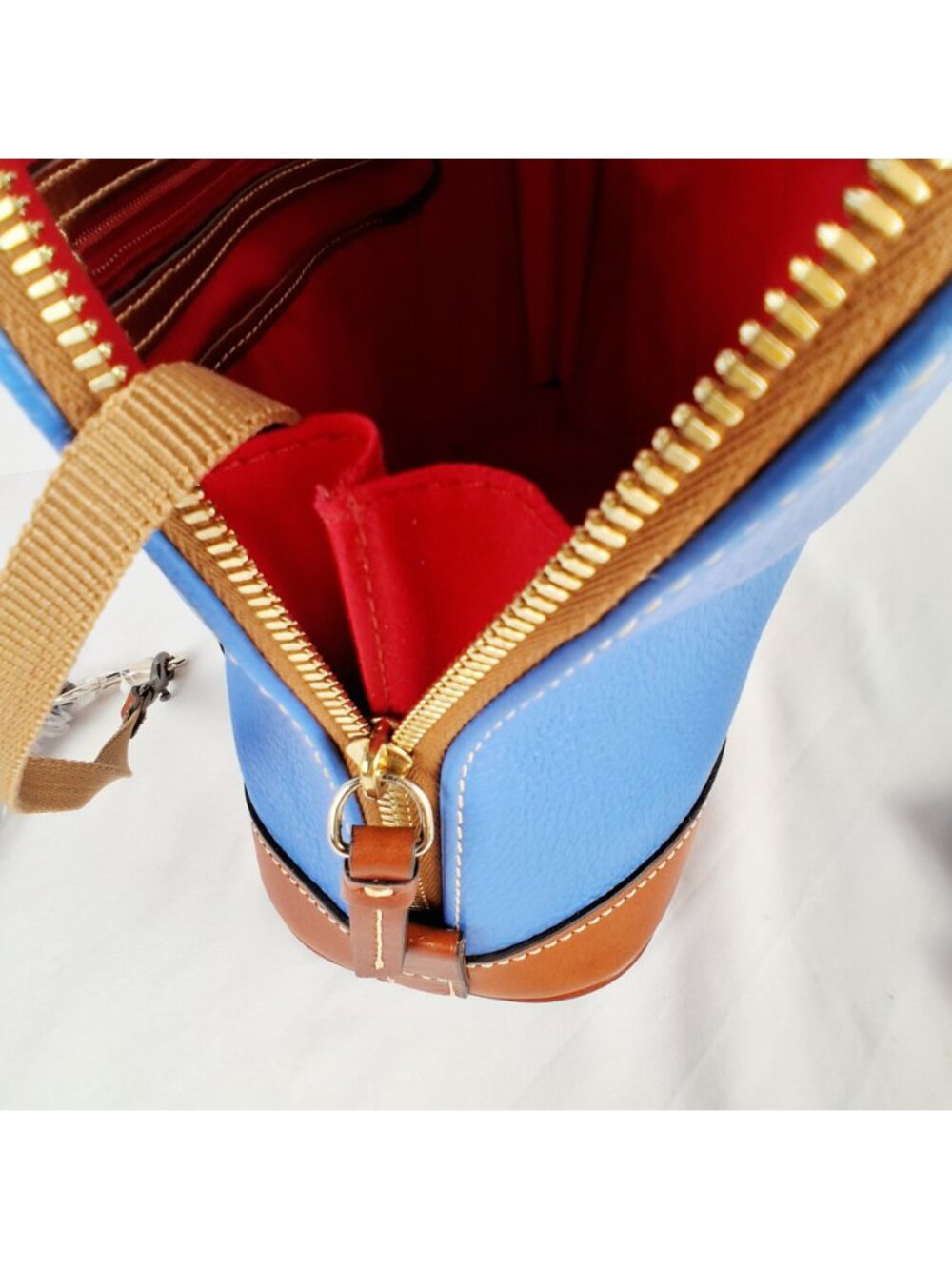 Dooney & Bourke Pebble Leather Domed Azure Blue Satchel / Cross Body NWT - Picture 9 of 15